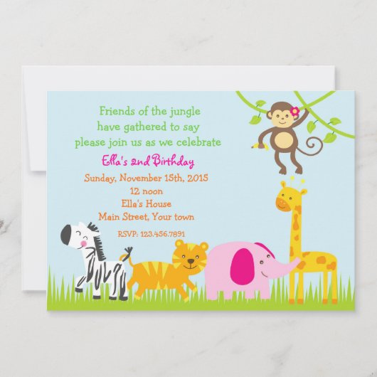 Invitations d'anniversaire d'animaux de zoo de (Devant)