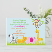 Invitations d'anniversaire d'animaux de zoo de (Debout devant)