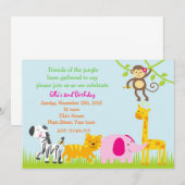 Invitations d'anniversaire d'animaux de zoo de (Devant / Derrière)