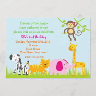 Invitations d'anniversaire d'animaux de zoo de