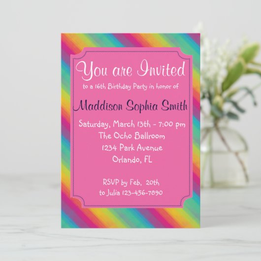 Invitations d'anniversaire d'arc-en-ciel de filles (Debout devant)