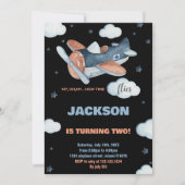 Invitations d'anniversaire d'avion 2e Bleu noir BK (Devant)