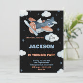Invitations d'anniversaire d'avion 2e Bleu noir BK (Debout devant)