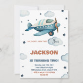 Invitations d'anniversaire d'avion bleu (Devant)