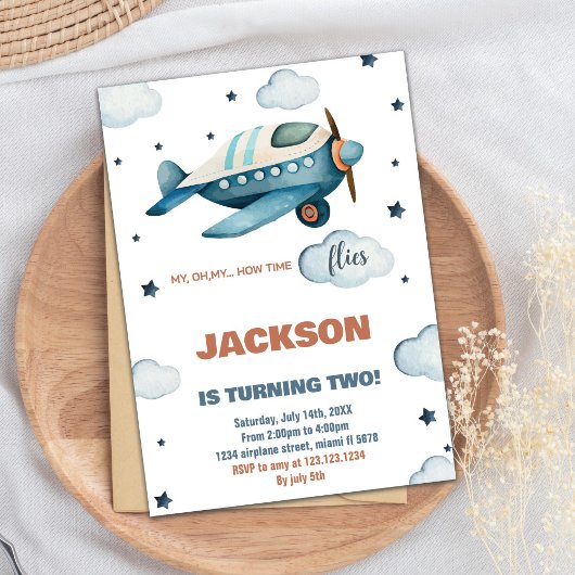 Invitations d'anniversaire d'avion bleu