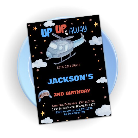 Invitations d'anniversaire d'avion bleu gris noir