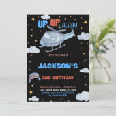 Invitations d'anniversaire d'avion bleu gris noir (Debout devant)