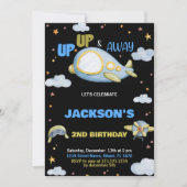 Invitations d'anniversaire d'avion bleu noir (Devant)