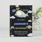 Invitations d'anniversaire d'avion bleu noir (Debout devant)