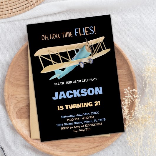 Invitations d'anniversaire d'avion bleu noir