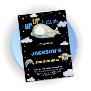 Invitations d'anniversaire d'avion bleu noir