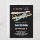 Invitations d'anniversaire d'avion bleu noir (Devant)