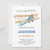 Invitations d'anniversaire d'avion bleu vert (Devant)