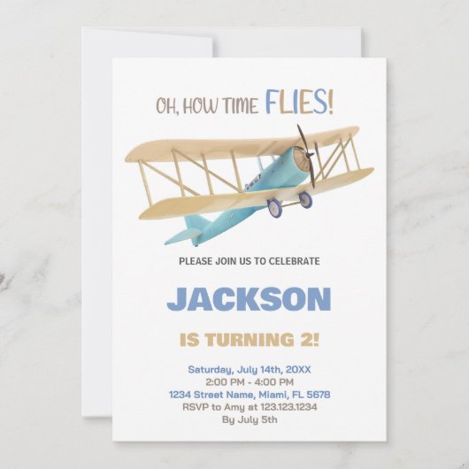 Invitations d'anniversaire d'avion bleu vert (Devant)