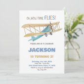 Invitations d'anniversaire d'avion bleu vert (Debout devant)