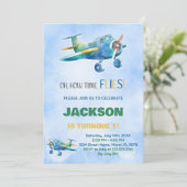 Invitations d'anniversaire d'avion bleu vert (Debout devant)