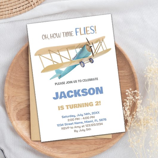 Invitations d'anniversaire d'avion bleu vert