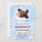 Invitations d'anniversaire d'avion Brown bleu (Devant)