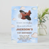 Invitations d'anniversaire d'avion Brown bleu (Debout devant)