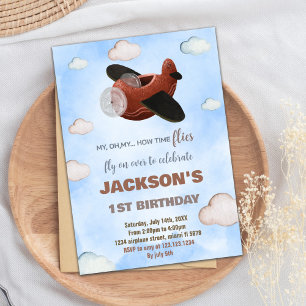 Invitations d'anniversaire d'avion Brown bleu