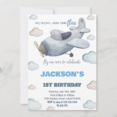 Invitations d'anniversaire d'avion gris bleu (Devant)