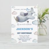 Invitations d'anniversaire d'avion gris bleu (Debout devant)