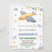 Invitations d'anniversaire d'avion gris jaune (Devant)