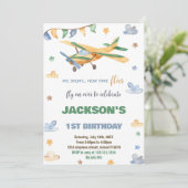 Invitations d'anniversaire d'avion jaune vert (Debout devant)