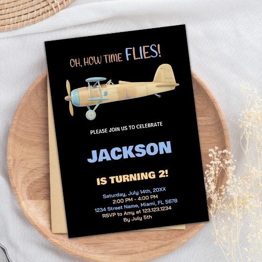 Invitations d'anniversaire d'avion noir