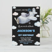 Invitations d'anniversaire d'avion noir gris bleu (Debout devant)
