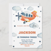 Invitations d'anniversaire d'avion orange (Devant)