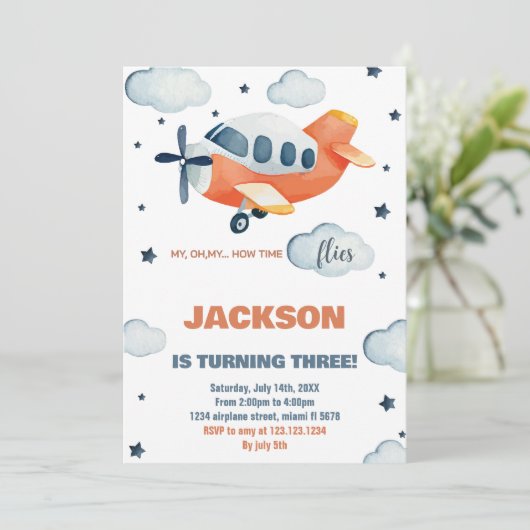Invitations d'anniversaire d'avion orange (Debout devant)