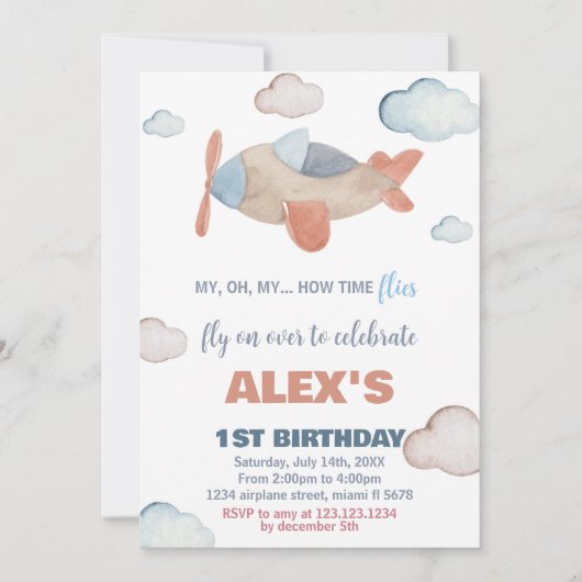 Invitations d'anniversaire d'avion Orange (Devant)