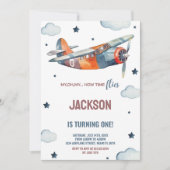 Invitations d'anniversaire d'avion orange (Devant)