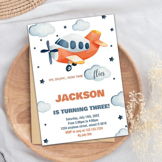Invitations d'anniversaire d'avion orange