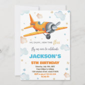Invitations d'anniversaire d'avion orange (Devant)