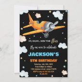 Invitations d'anniversaire d'avion Orange Black BK (Devant)