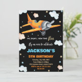 Invitations d'anniversaire d'avion Orange Black BK (Debout devant)