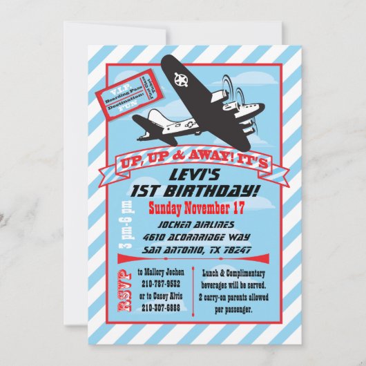 Invitations d'anniversaire d'avion Retro (Devant)