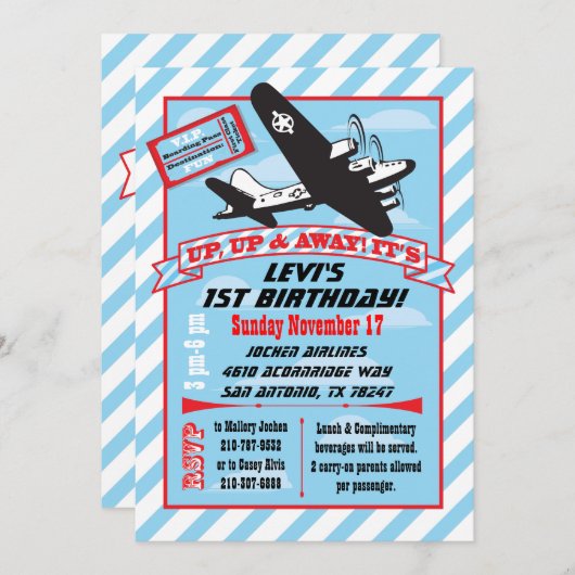 Invitations d'anniversaire d'avion Retro (Devant / Derrière)