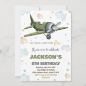Invitations d'anniversaire d'avion vert (Devant)