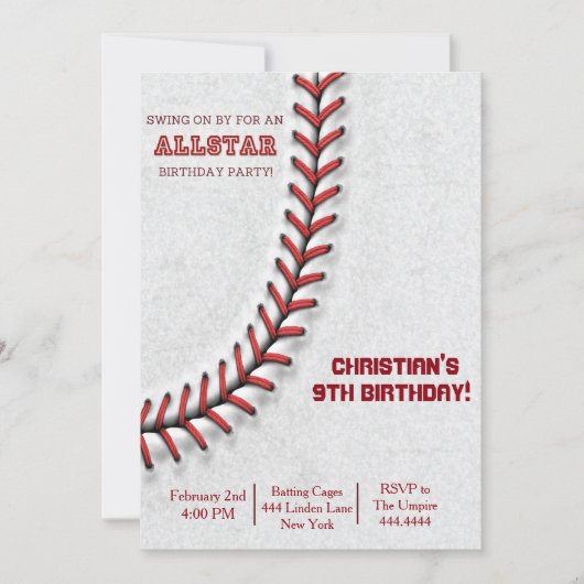 Invitations d'anniversaire de baseball (Devant)