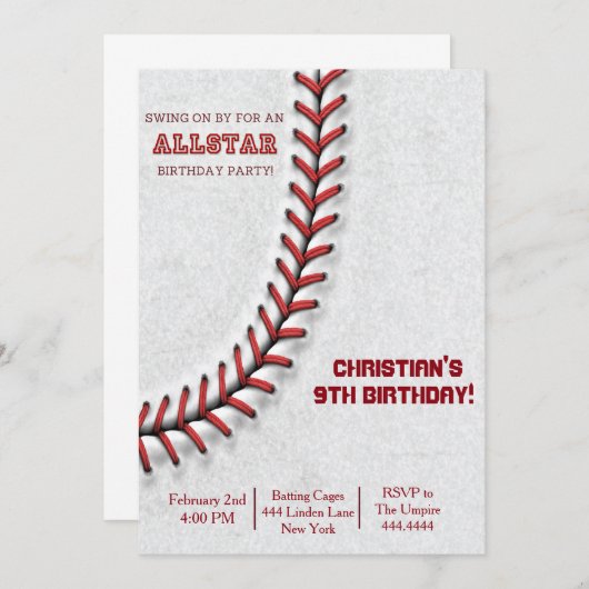 Invitations d'anniversaire de baseball (Devant / Derrière)