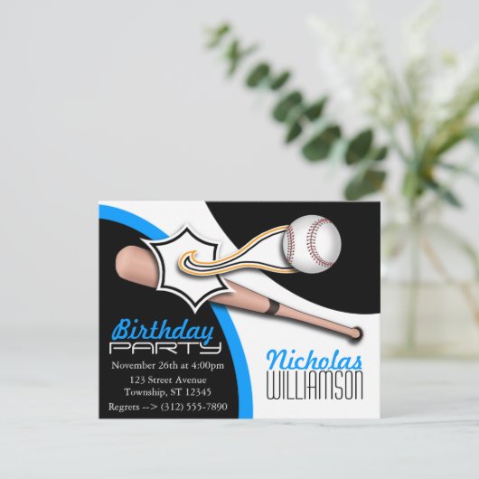 Invitations d'anniversaire de baseball bleu tendan (Debout devant)