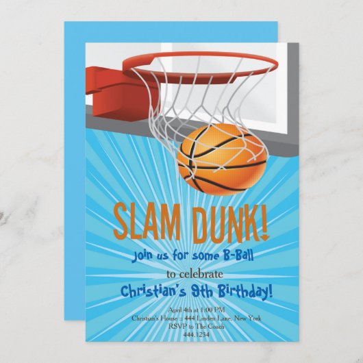 Invitations d'anniversaire de basket-ball (Devant / Derrière)