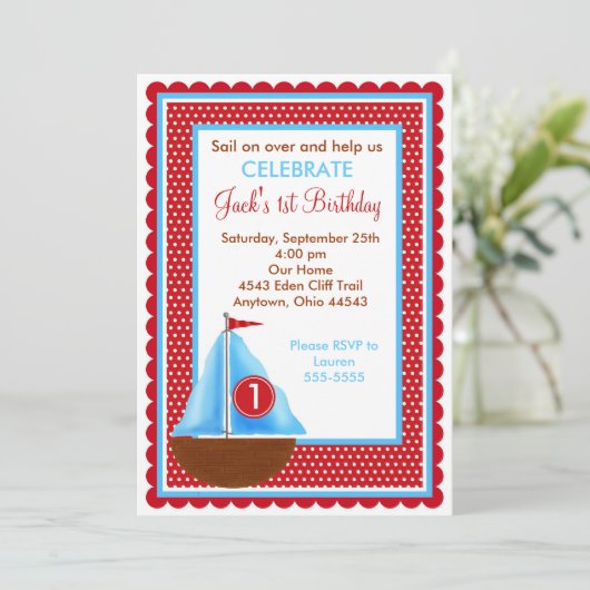 Invitations d'anniversaire de bateau à voile (Debout devant)