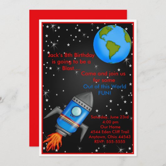 Invitations d'anniversaire de bateau de Rocket (Devant / Derrière)