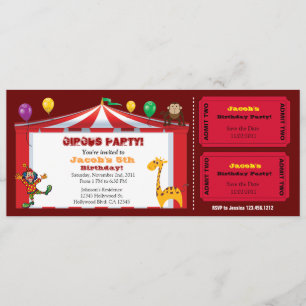 Invitations d'anniversaire de billet du cirque de