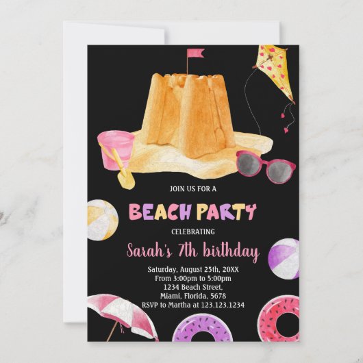 Invitations d'anniversaire de Black Beach (Devant)