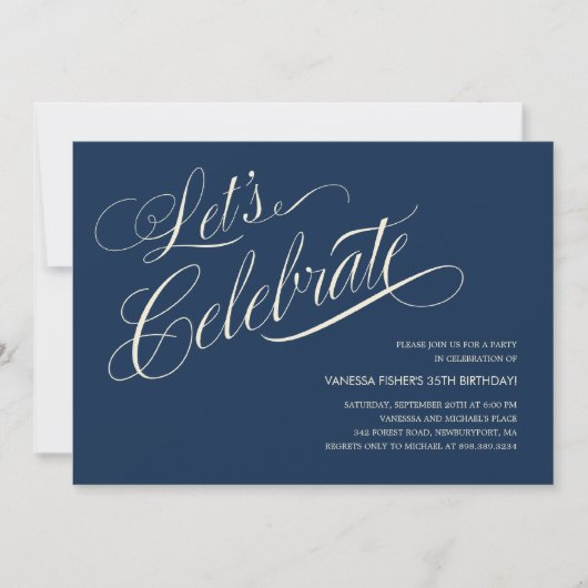 Invitations d'anniversaire de bleu marine pour des (Devant)